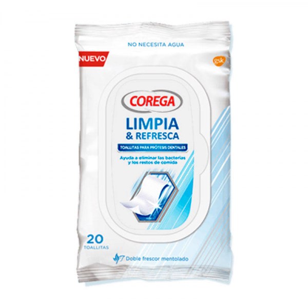 corega toallitas para protesis dentales 20 toallitas
